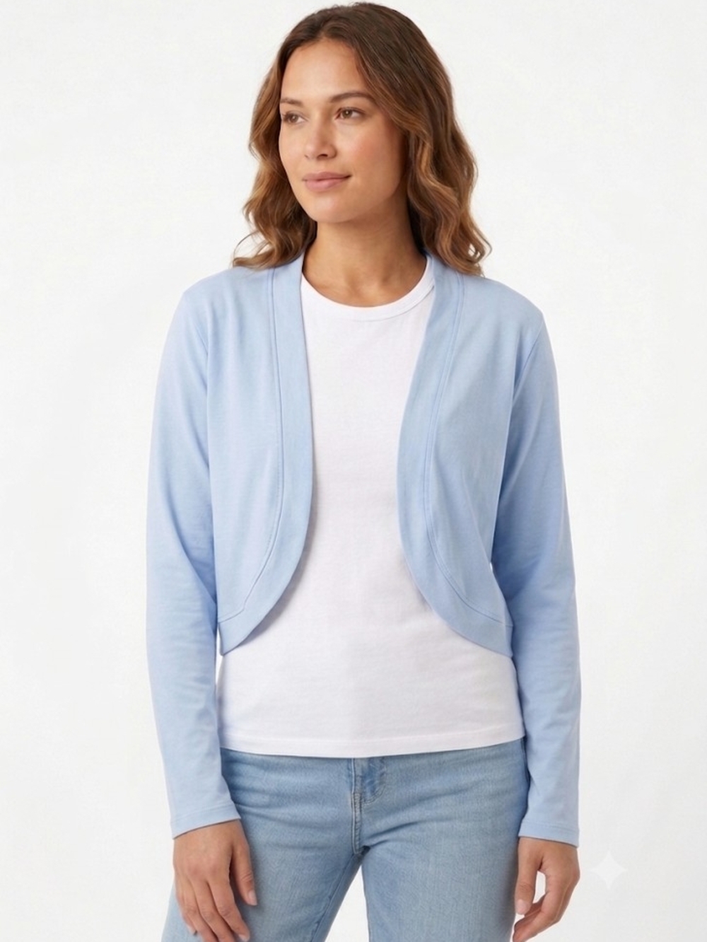 Women's Light Blue Cropped Open Cardigan